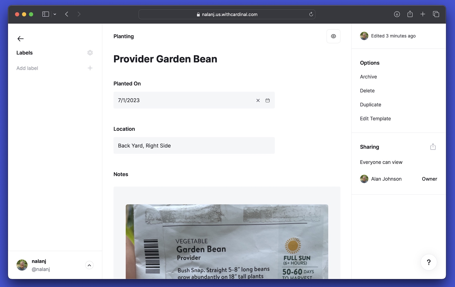 Image of Planting card in Cardinal