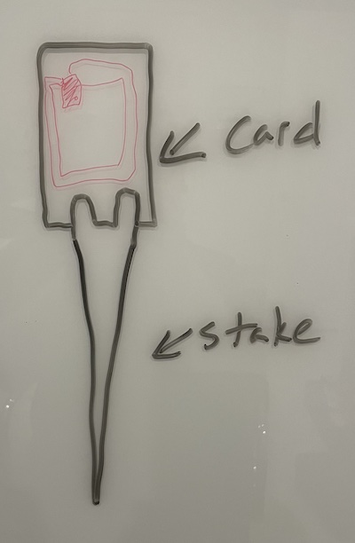 Whiteboard sketch of idea for NFC-enabled plant marker