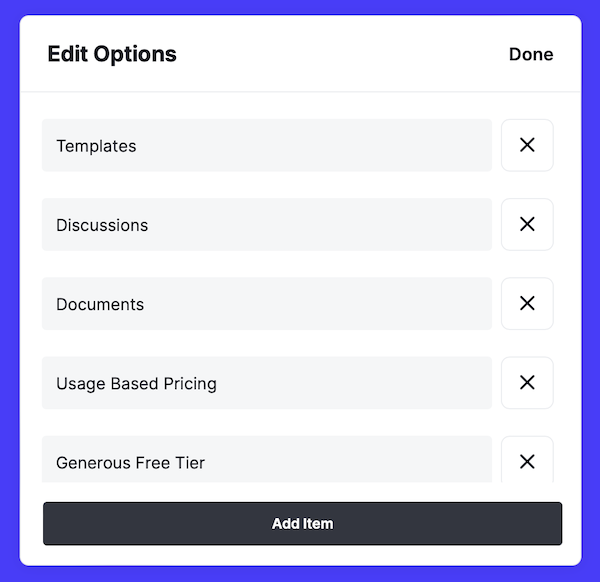 Feature checklist